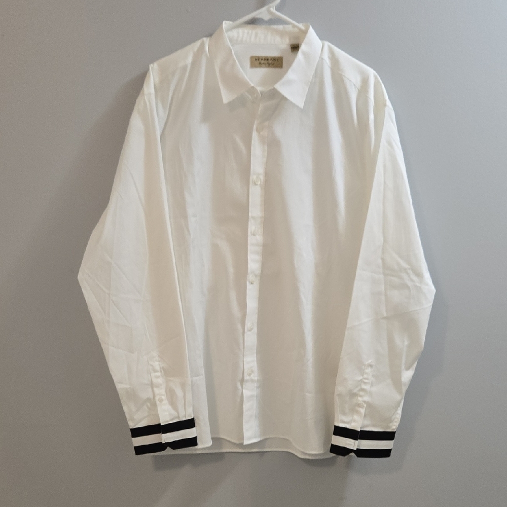 Burberry London White Formal Dress Shirt with Black Striped Cuffs XXXL